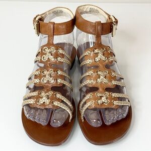 MICHAEL Michael Kors Leather Gold Braid Ankle Strappy Sandals 6